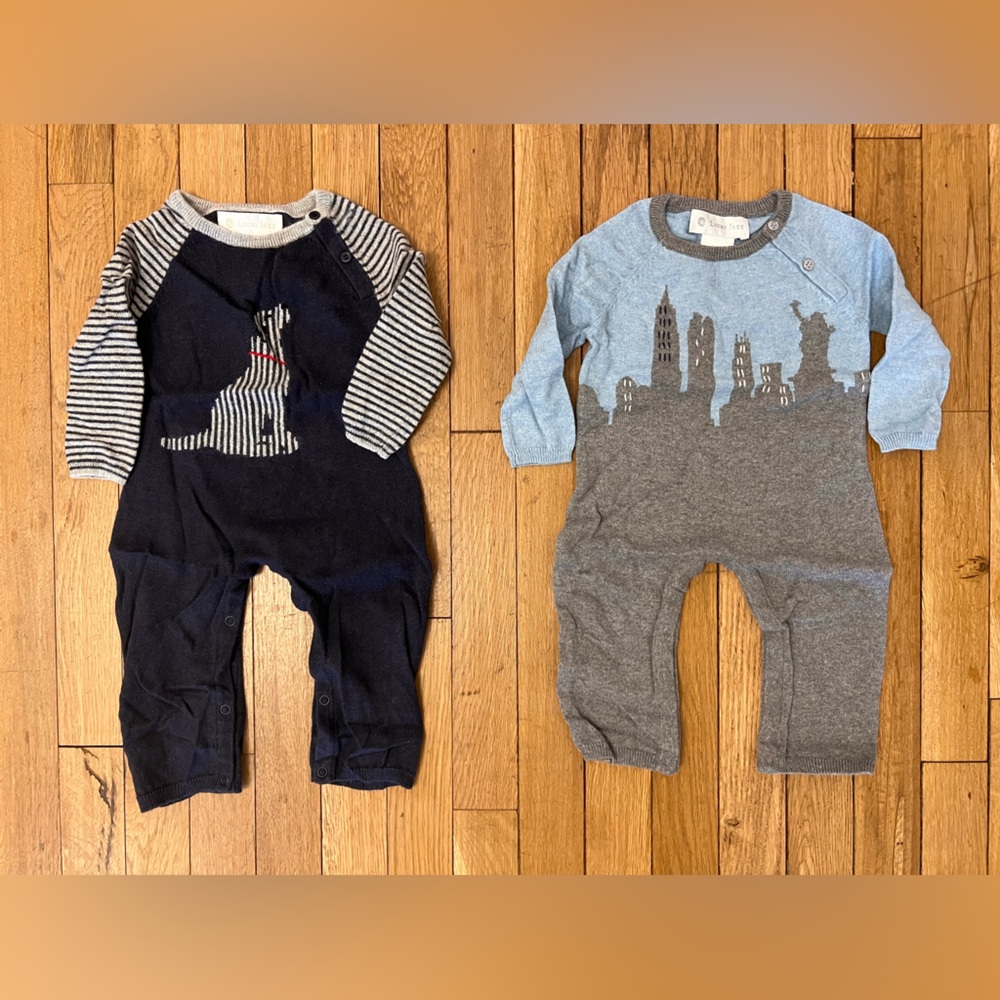 Baby Boy Lucky Jade Cashmere Cotton Coverall One Piece Outfit NYC Skyline + Dog